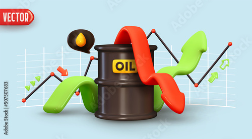 Dynamics of world oil prices. Shares of stock market indices are signaling tariffs. Oil prices Trading on stock exchange. Creative business investment concept. Realistic 3d design. vector illustration