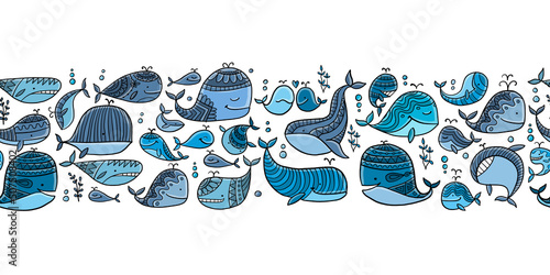Wild whales. Childish style seamless pattern for your design