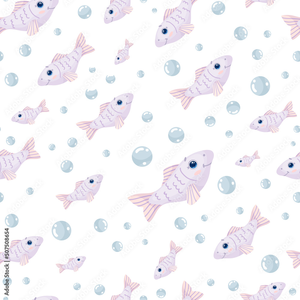 Seamless pattern with small fishes.Cartoon vector graphics.