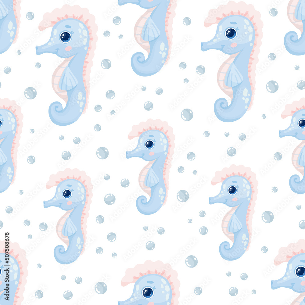 Seamless pattern with little seahorse.Cartoon vector graphics. Seamless pattern with little seahorse.Cartoon vector graphics.