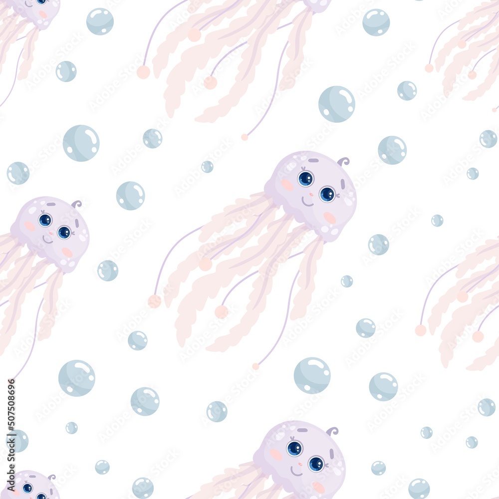 Seamless pattern with cute jellyfish.Cartoon vector graphics. Seamless pattern with cute jellyfish.Cartoon vector graphics.