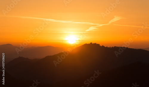 Sunrise in the autumn mountains on a beautiful sunny day. © gljivec