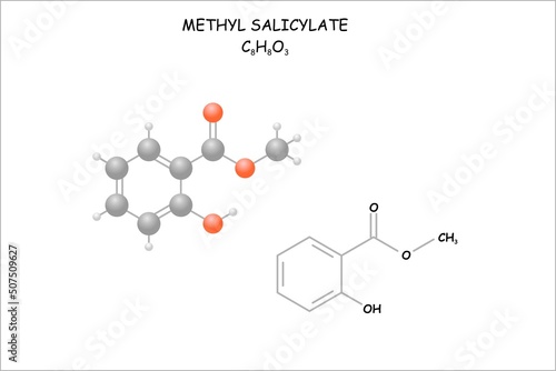 Stylized molecule model/structural formula of methyl salicylate.