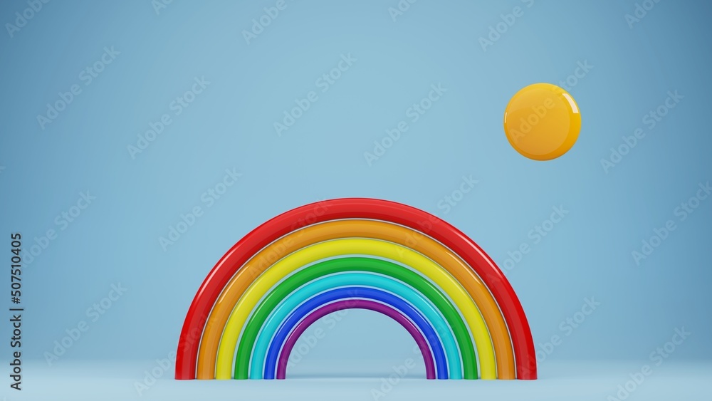 Obraz premium cartoon rainbow with sun, 3d render 
