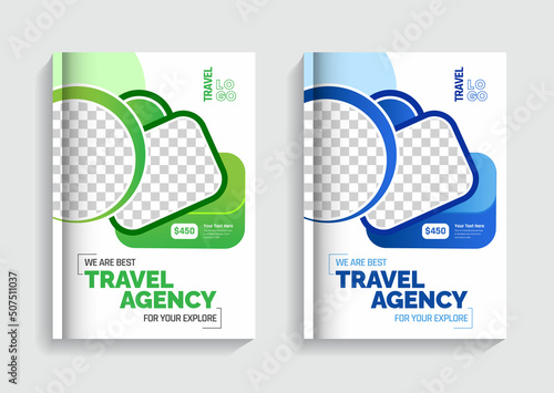 Travel vacation tour agency flyer template design holiday summer travel and tourism flyer book cover brochure set fully editable text and vector design