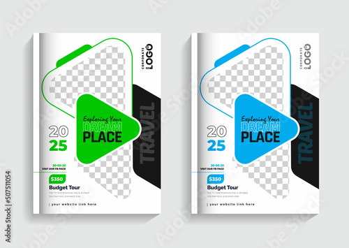Travel vacation tour agency flyer template design holiday summer travel and tourism flyer book cover brochure set fully editable text and vector design