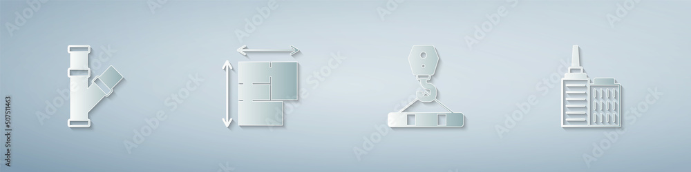 Set Industry metallic pipe, House plan, Crane hook and City landscape. Paper art style. Vector Set Industry metallic pipe, House plan, Crane hook and City landscape. Paper art style. Vector