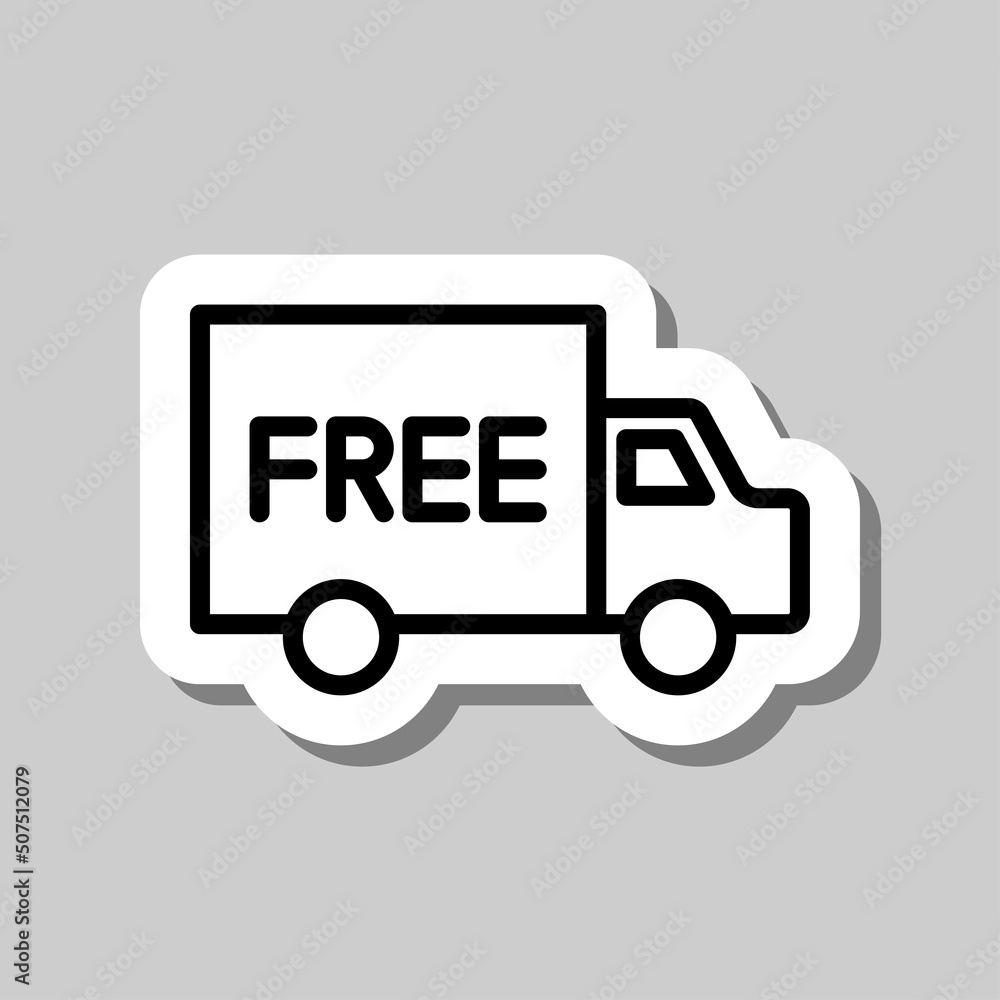 Free delivery simple icon vector. Flat design. Sticker with shadow on gray background.ai Free delivery simple icon vector. Flat design. Sticker with shadow on gray background.ai