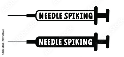 needle spiking. people are drugged through their drink. GHB or sleeping pills are often used. Syringe injection. Happened often at nightlife, disco, bar, nightclub. Cartoon vector icon or pictogram.