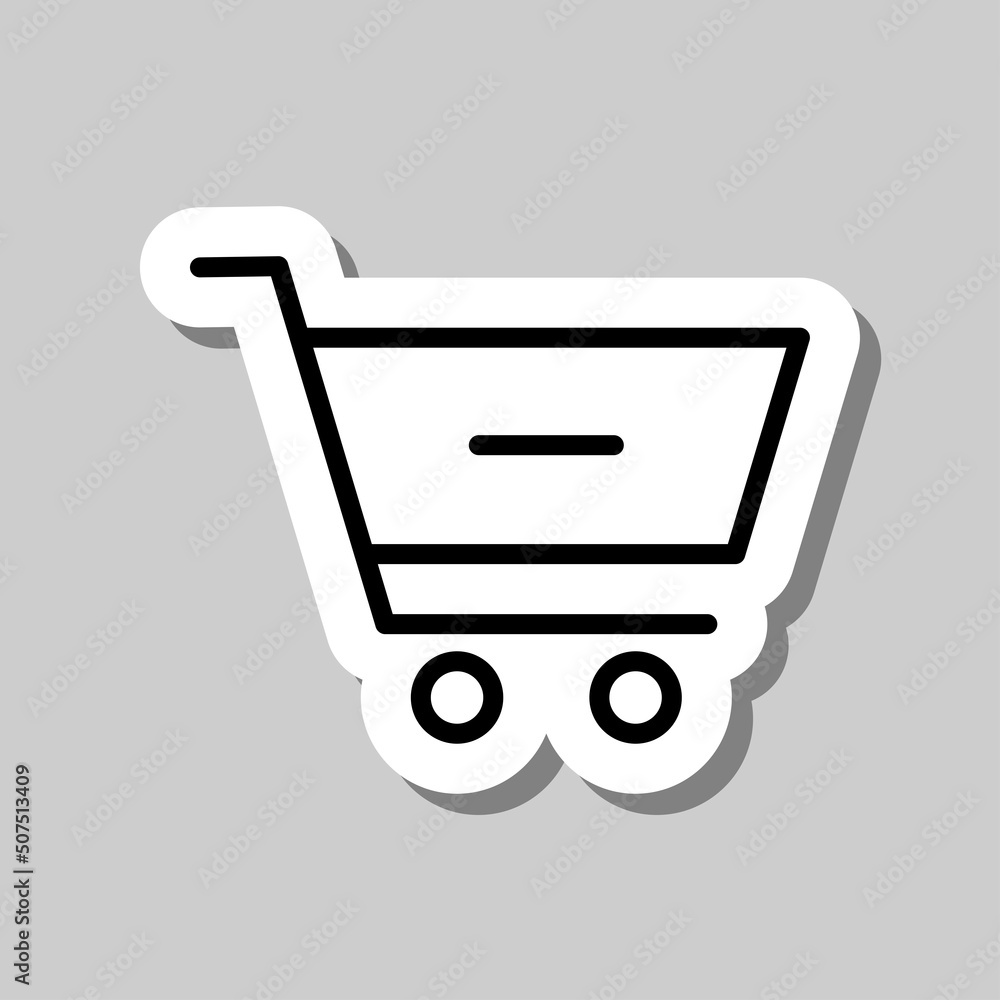 Shopping cart, minus simple icon vector. Flat design. Sticker with shadow on gray background.ai Shopping cart, minus simple icon vector. Flat design. Sticker with shadow on gray background.ai