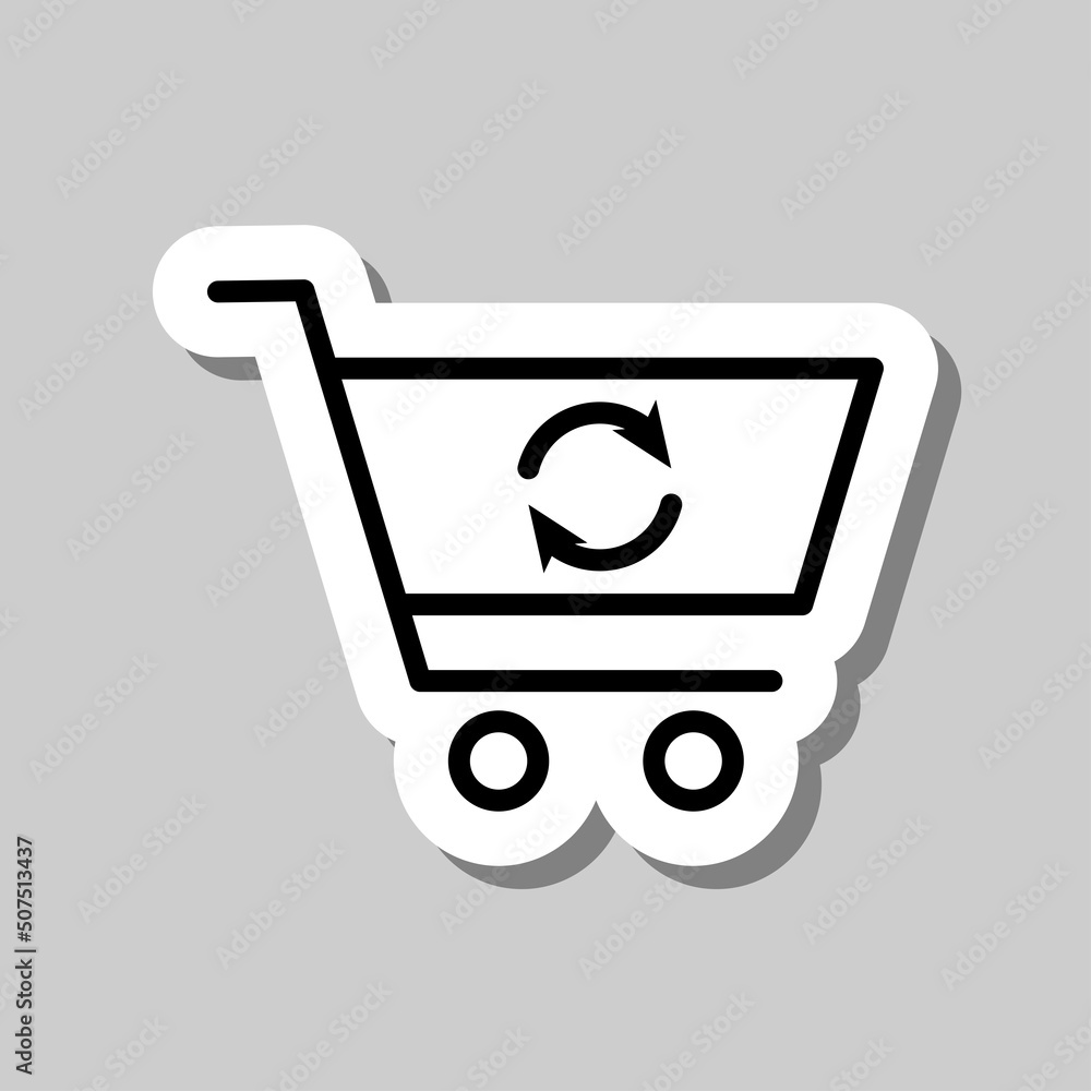 Shopping cart, refresh, loading simple icon vector. Flat design. Sticker with shadow on gray background.ai Shopping cart, refresh, loading simple icon vector. Flat design. Sticker with shadow on gray background.ai