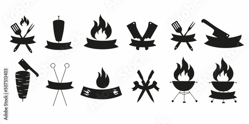 Logo constructor for doner  kebab  barbecue  grill party logo set. Vector stock illustration isolated on white background for design packaging  logo  menu in restaurant  butcher shop. 