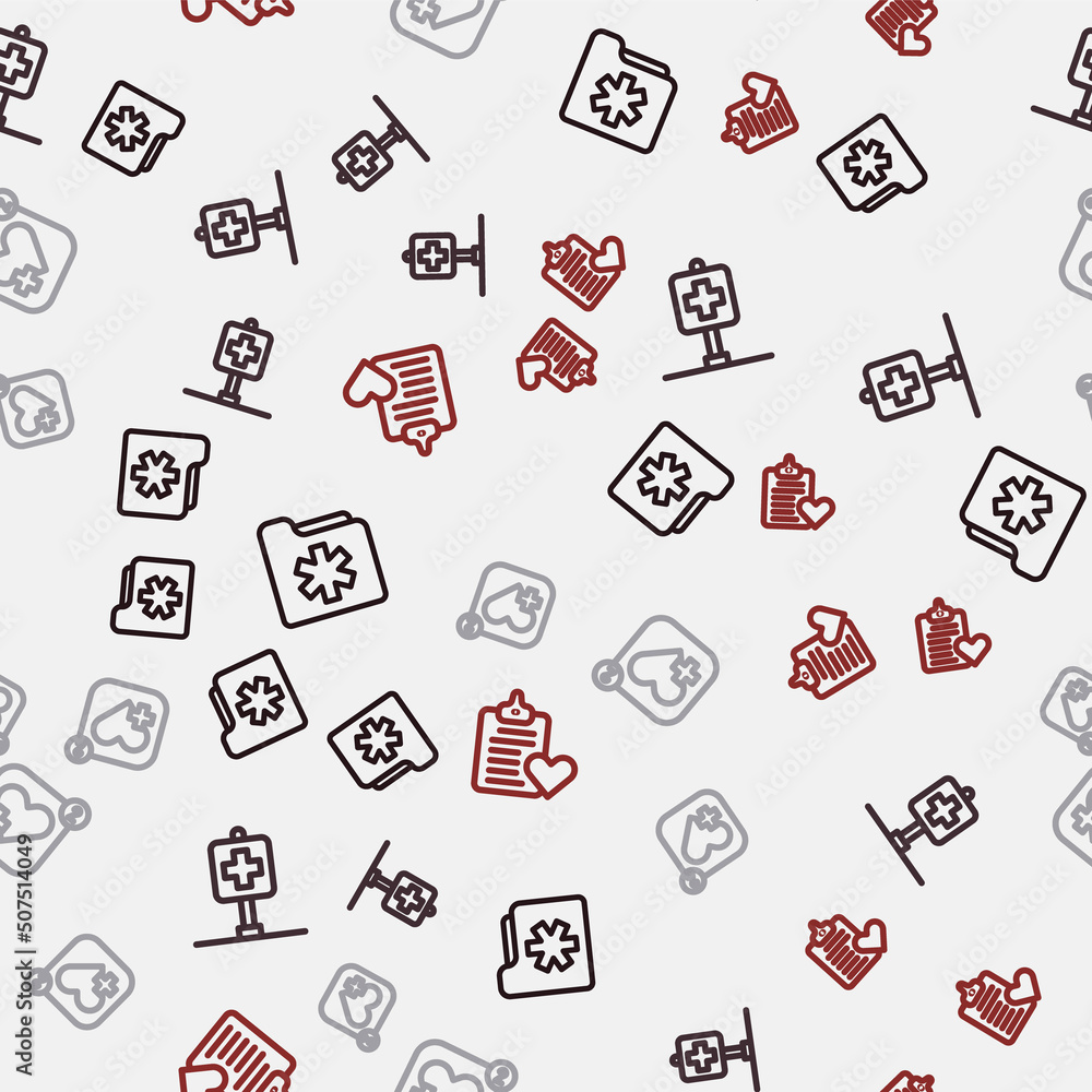 Set line Medical health record folder, Location hospital, Mobile with heart rate and Patient on seamless pattern. Vector Set line Medical health record folder, Location hospital, Mobile with heart rate and Patient on seamless pattern. Vector