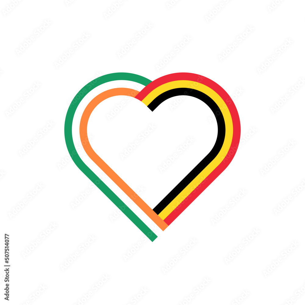 unity concept. heart ribbon icon of ireland and belgium flags. vector illustration isolated on white background