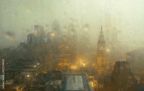 Canvas Print Philadelphia city skyline rain storm