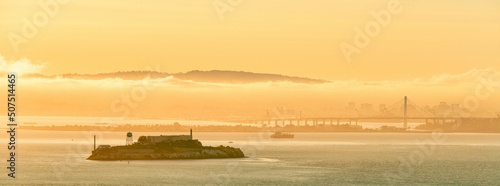 San Francisco Alcatraz Island in fog