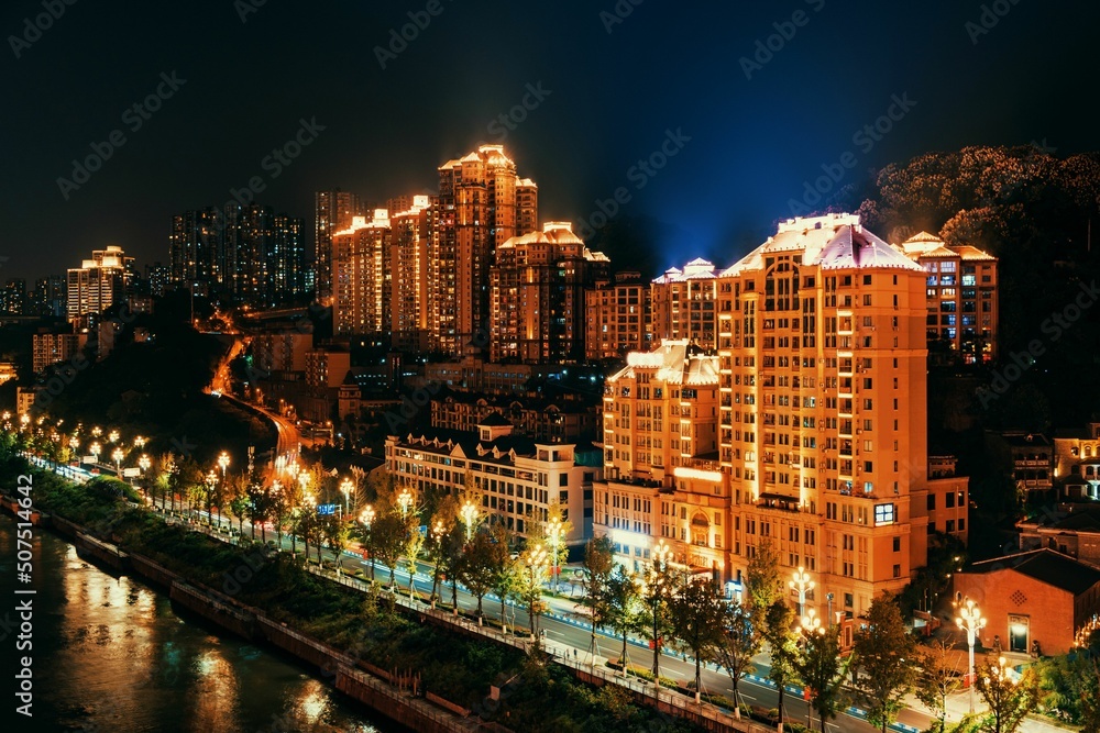 Fototapeta premium Chongqing cityscape rooftop view at night