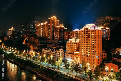 Chongqing cityscape rooftop view at night