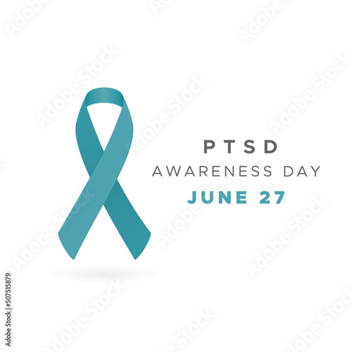 PTSD Awareness Day. June 27. Post Traumatic Stress Disorder. Teal ribbon. Vector illustration, flat design