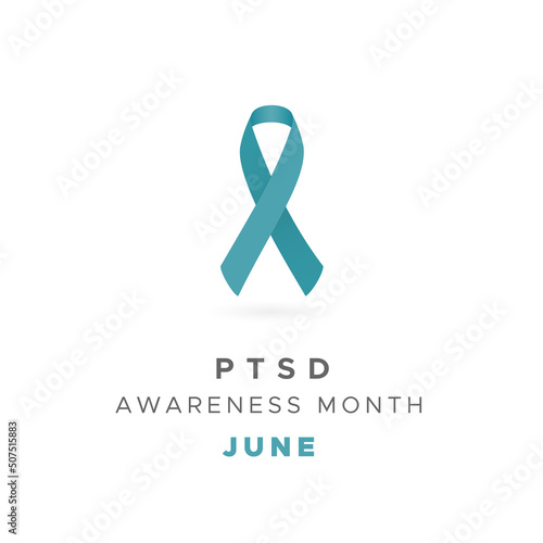 PTSD Awareness Month. Post Traumatic Stress Disorder. Teal ribbon. Vector illustration, flat design