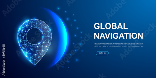 Location pin 3d polygonal symbol for landing page template. Low poly Delivery illustration for homepage, promo banner. Gps design illustration concept