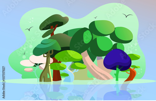 Fantasy Flat garden Illustration