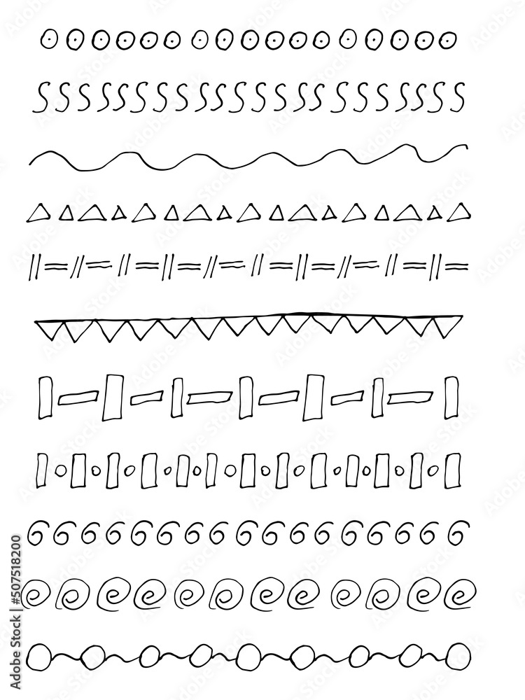 Set of vector illustrations doodle set of brushes for design, Set of vector illustrations doodle set of brushes for design,