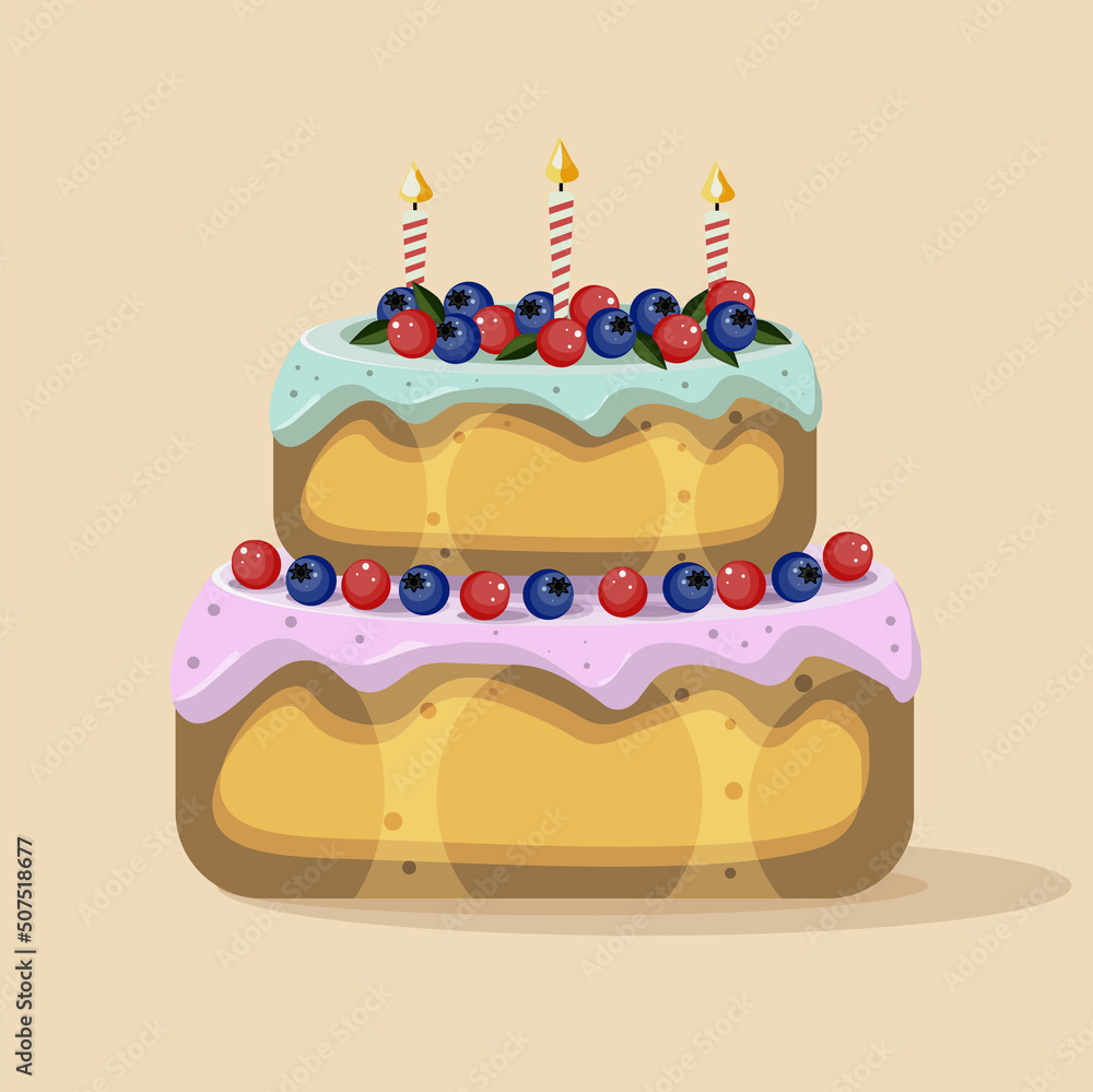 vector illustration of birthday cake. Isolated, flat style, party dish. vector illustration of birthday cake. Isolated, flat style, party dish.