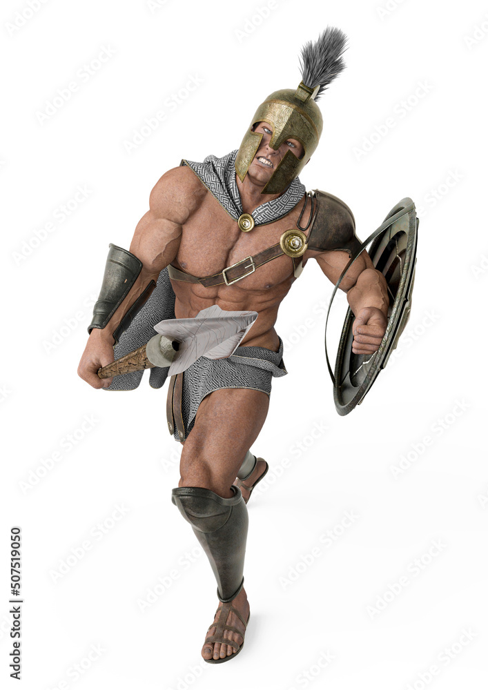 ancient warrior is doing a deffence pose close up view ancient warrior is doing a deffence pose close up view