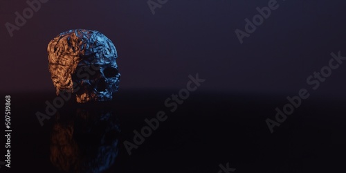 3D Digital render of an abstract skull illuminated by colored lights - abstract skull concept
