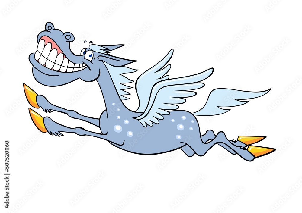 Pygas Cartoon Cartoon joyful pegasus. Vector color image of a funny cartoon pegasus ...