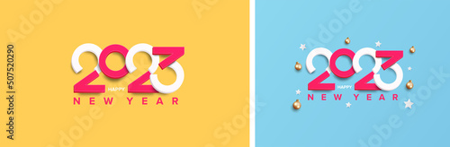 Set of happy new year 2023 modern design style. 3D typography of 2023 logo design