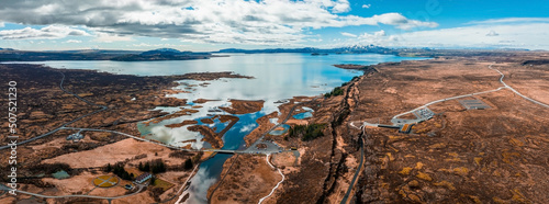 The well visible tectonic plate at Thingvellir National Park in Iceland. The Eurasian and North American tectonic plates