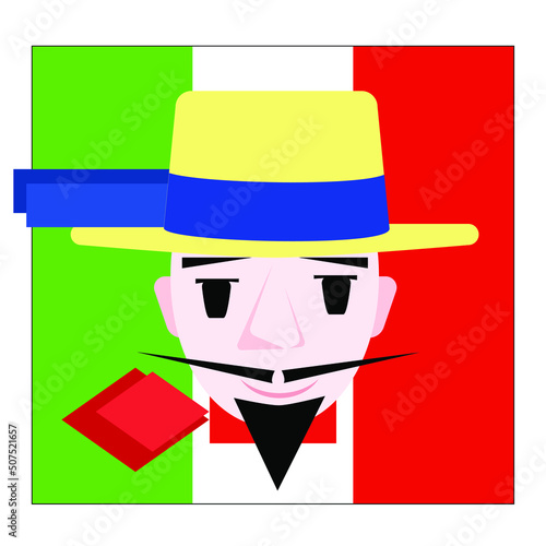 Venetian gondolier icon on Italy flag background