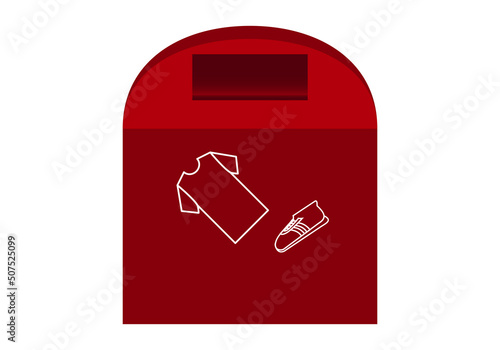 Contenedor rojo de reciclaje de ropa y calzado