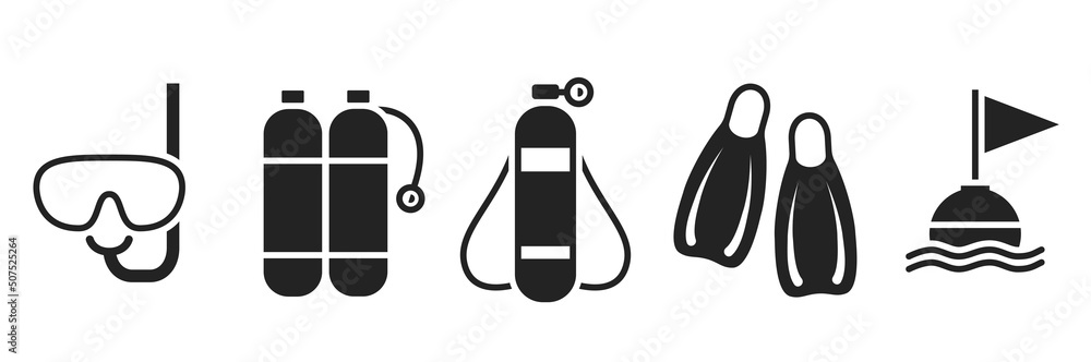 diving icon set. sea vacation, scuba and active tourism symbol. isolated vector image diving icon set. sea vacation, scuba and active tourism symbol. isolated vector image