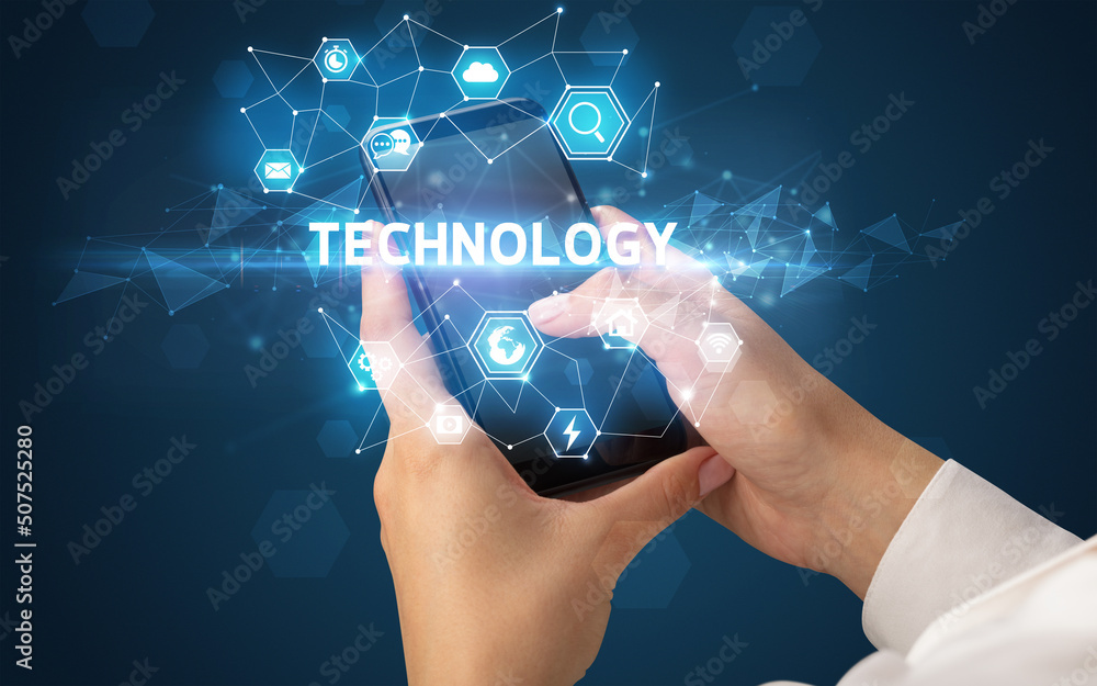 Hand using smartphone with technology concept Hand using smartphone with technology concept