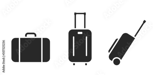 travel bag icon set. vacation, tourism and luggage symbol. isolated vector image photo