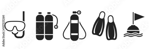 diving icon set. sea vacation, scuba and active tourism symbol. isolated vector image