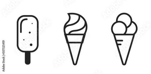 ice cream line icon set. summer dessert symbol. isolated vector image