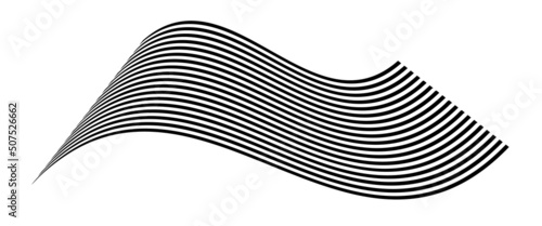 Waving flag as a brush stroke with zebra texture. Vest striped with fabric Black and white stripes curved in a bizarre way with waves curving along the trajectory