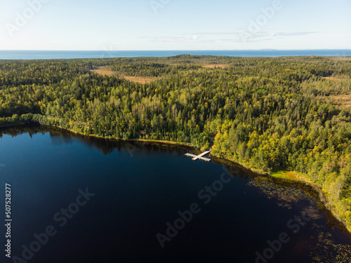 Lakes and canals on the Solovetsky Islands. A tourist route. Russia, Arkhangelsk region