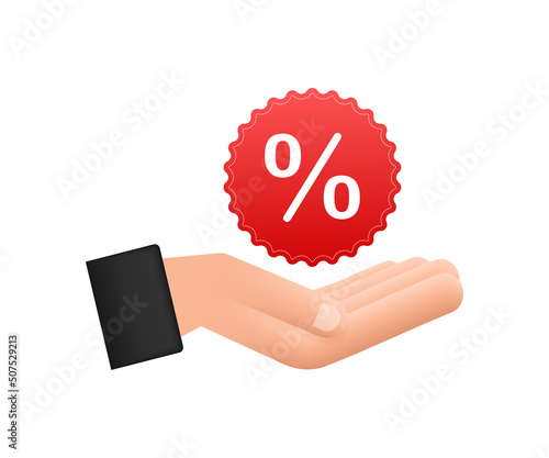 Percent in hands in 3D style. Vector drawing. Percent sign. Vector icon.