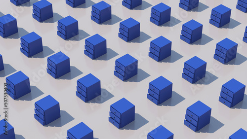 Blue dressers pattern. Gray background. Abstract illustration, 3d render.