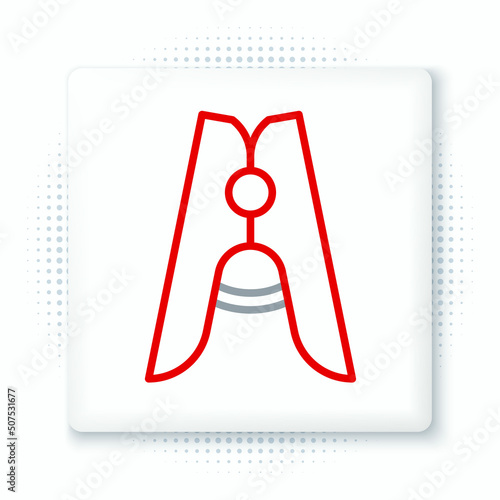 Line Old wood clothes pin icon isolated on white background. Clothes peg. Colorful outline concept. Vector