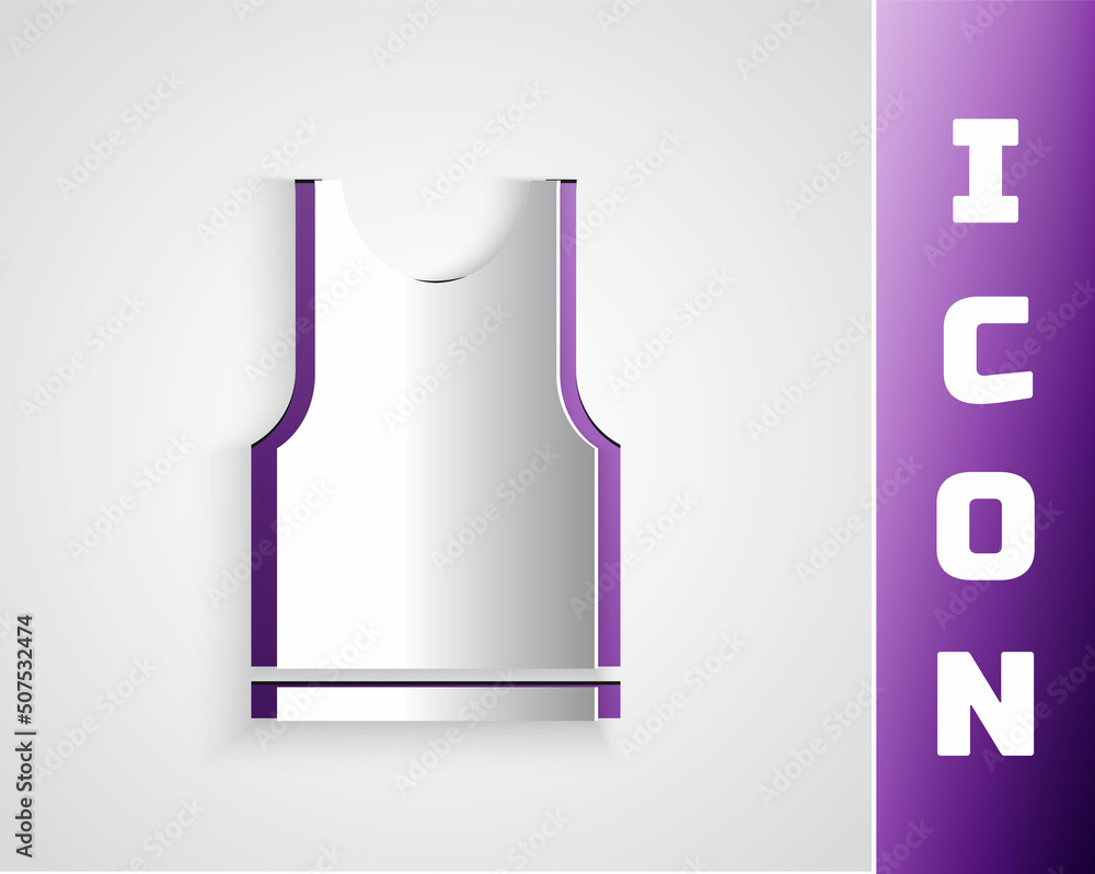 Paper cut Sleeveless T-shirt icon isolated on grey background. Paper art style. Vector Illustration