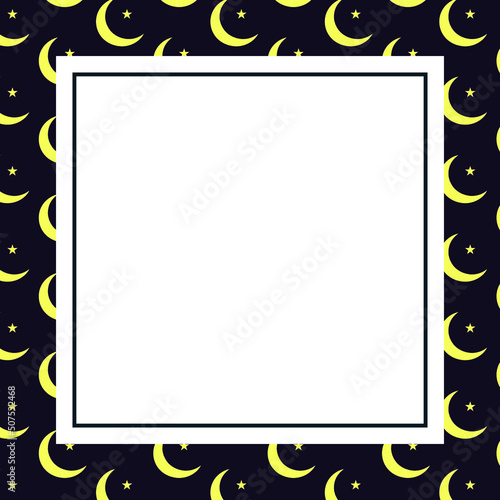 islamic frame with moon and stars vector illustration for mock up, congradulation card for eid or ramadan, blank, party invitation photo