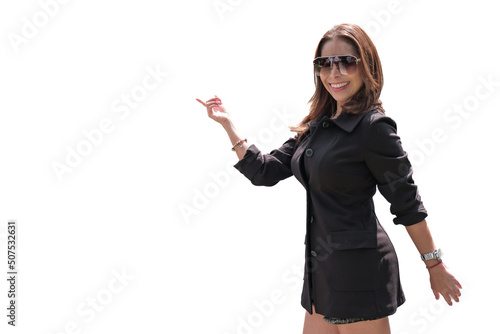 Casual young woman on white background. advertising space