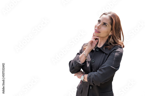 Casual young woman on white background. advertising space