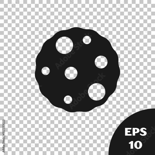 Black Cookie or biscuit with chocolate icon isolated on transparent background. Vector